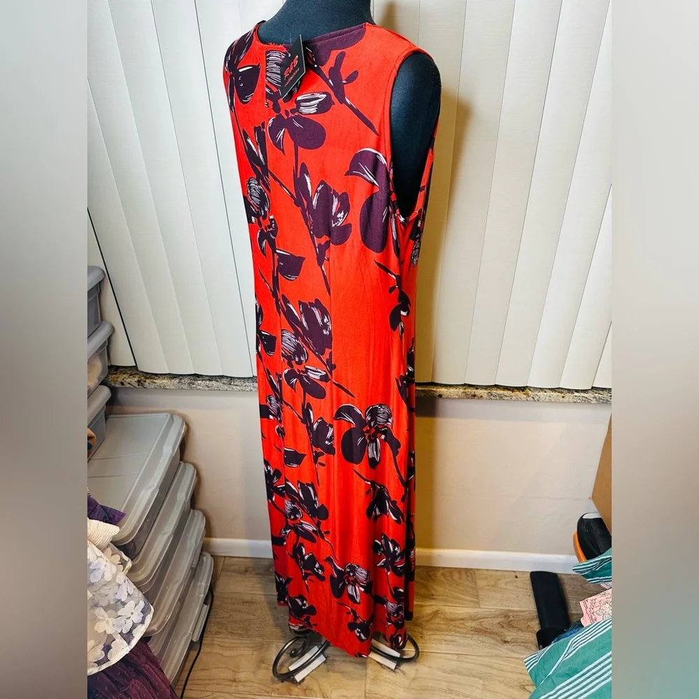 R & B Collection Red Black Floral Sleeveless Maxi Dress Size XL NEW